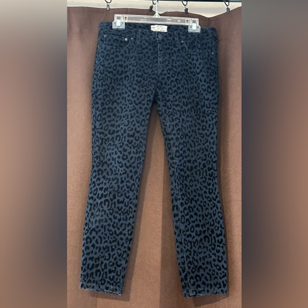 Free People Black Leopard Print Ankle Jeans